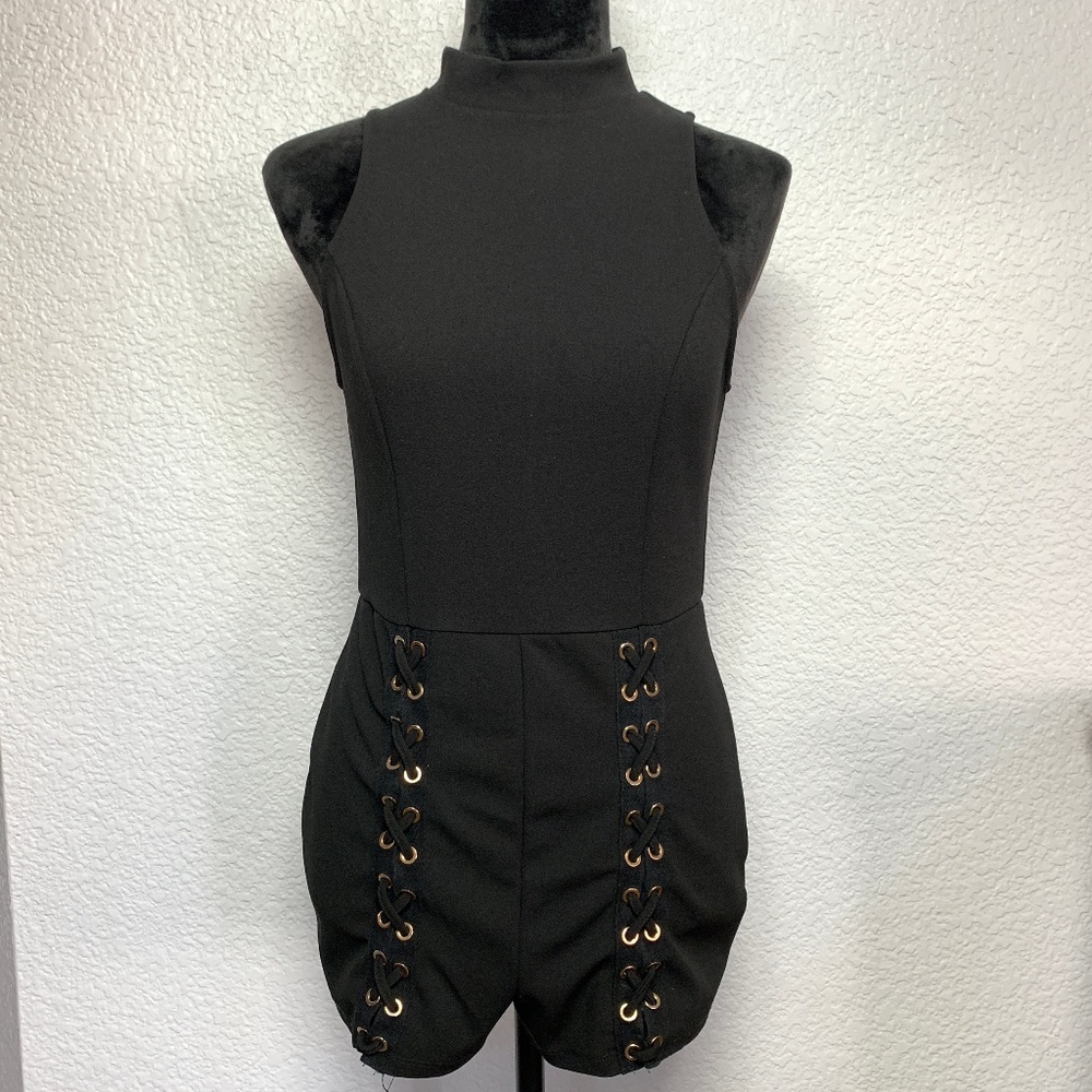 Charlotte Russe Lace-Up Black Romper